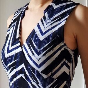 Le Chateau Navy and White Chevron Midi Dress